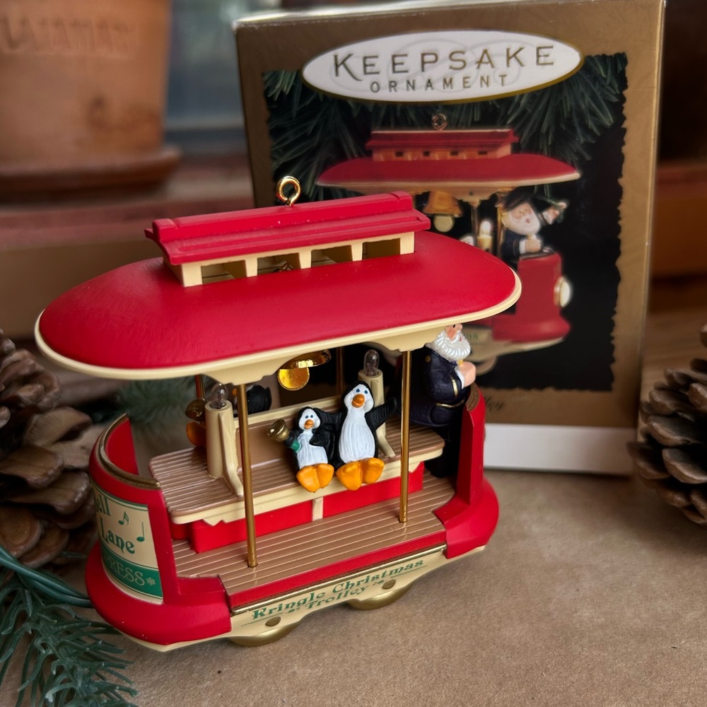 Hallmark Kringle Trolley Red and Cream Ornament New in Box